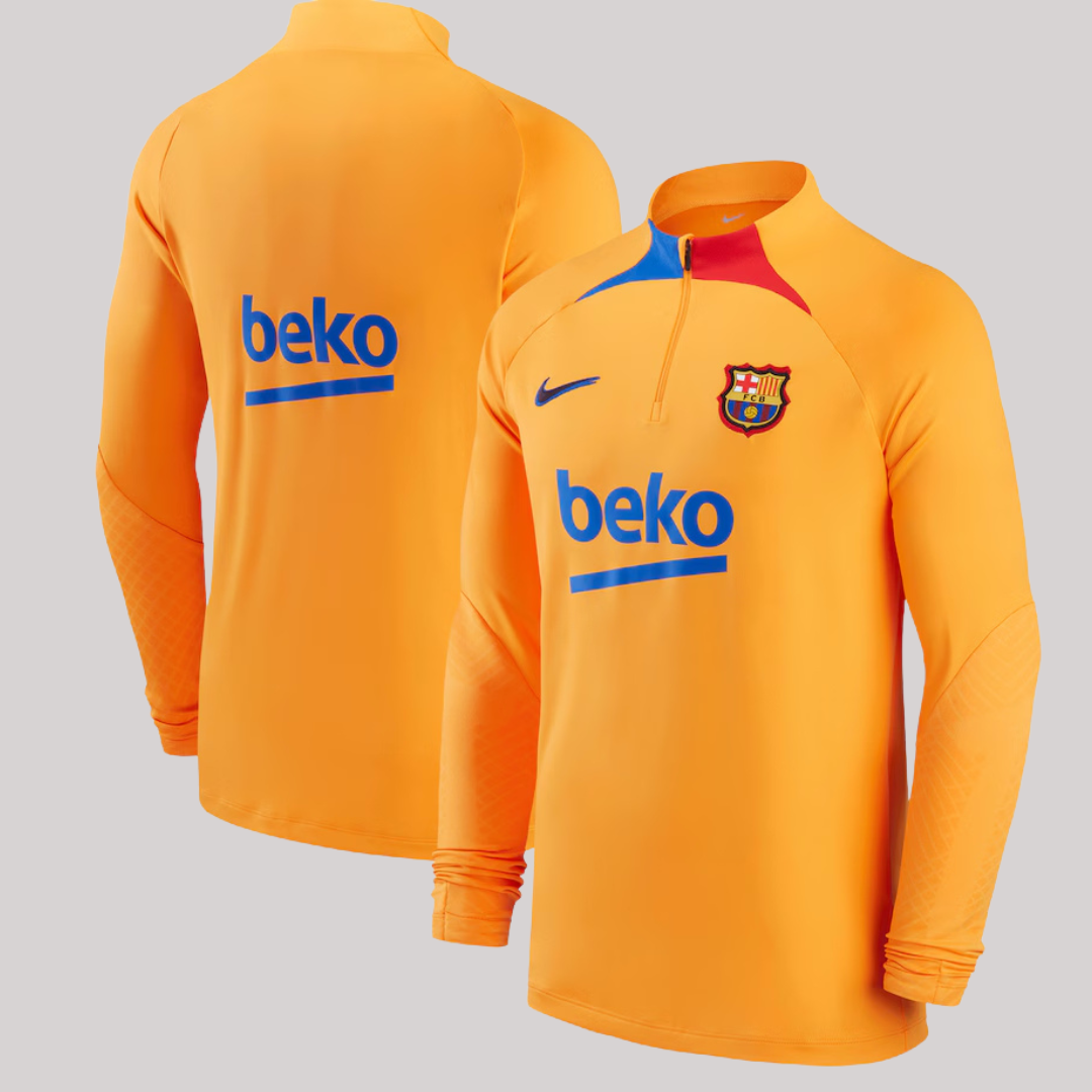 Barcelona Nike 2021/22 Strike Drill Raglan Quarter-Zip Long Sleeve Top - Orange