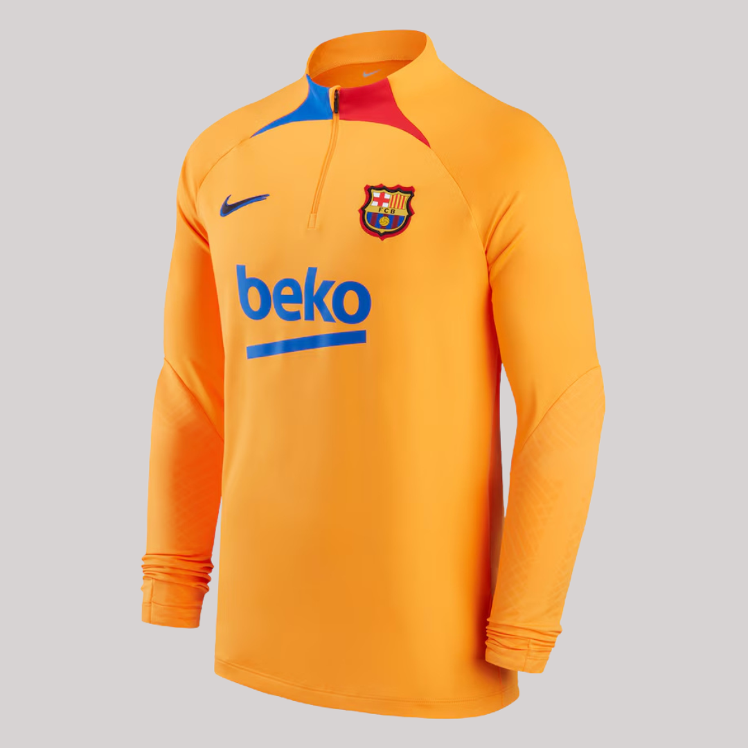 Barcelona Nike 2021/22 Strike Drill Raglan Quarter-Zip Long Sleeve Top - Orange