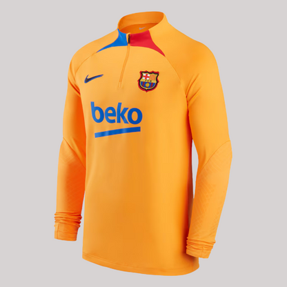 Barcelona Nike 2021/22 Strike Drill Raglan Quarter-Zip Long Sleeve Top - Orange